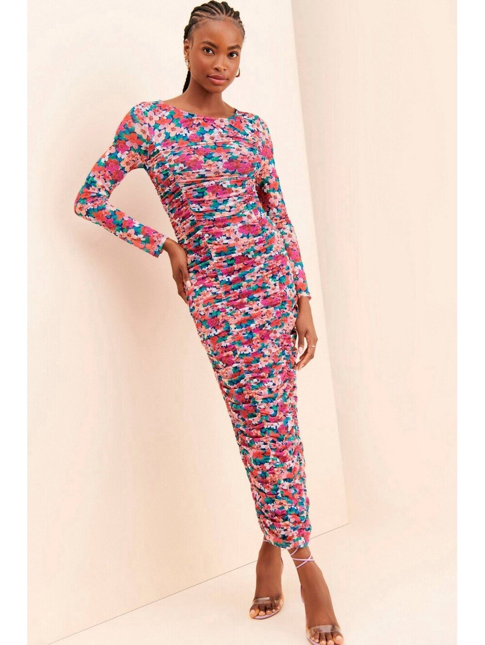 Anthropologie Charlie Holiday Valentina Ruched Dress Floral Maxi Size 6